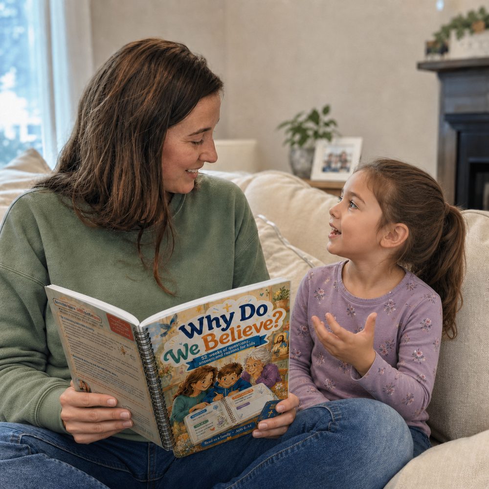 Girl reading with mom